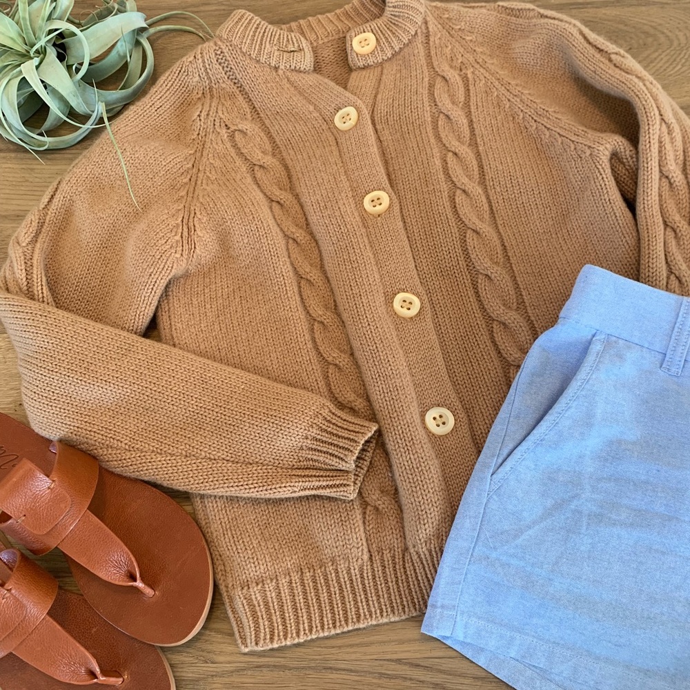 Vintage Wool Knit Cardigan In Caramel
